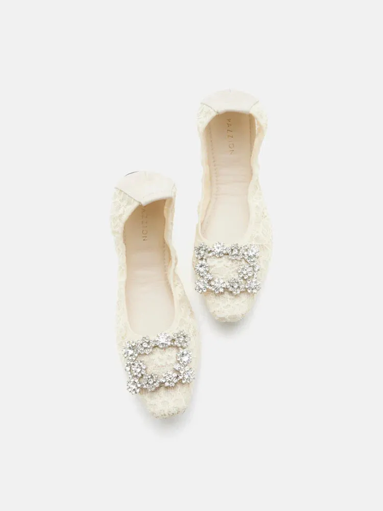 Alina Lace Diamante Foldable Flats