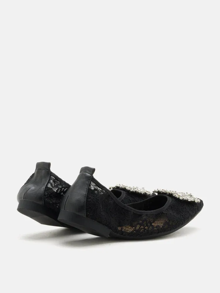 Alina Lace Diamante Foldable Flats