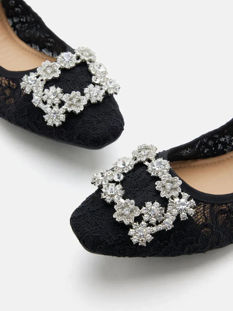 Alina Lace Diamante Foldable Flats