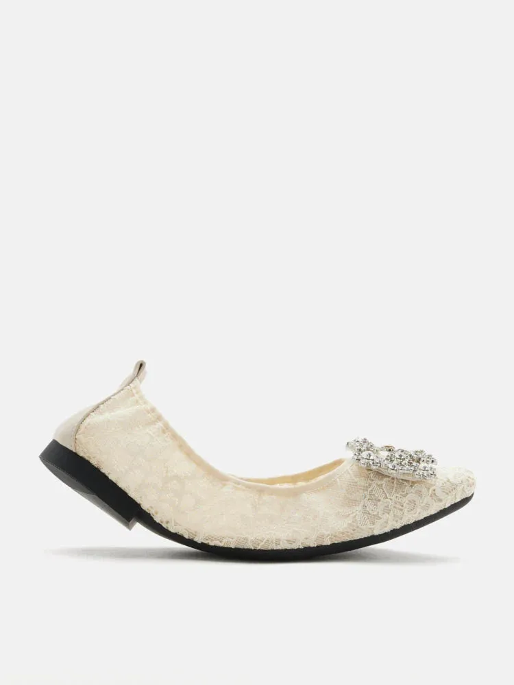 Alina Lace Diamante Foldable Flats
