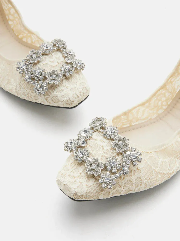 Alina Lace Diamante Foldable Flats