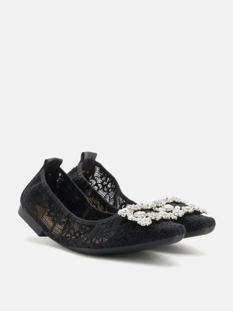 Alina Lace Diamante Foldable Flats