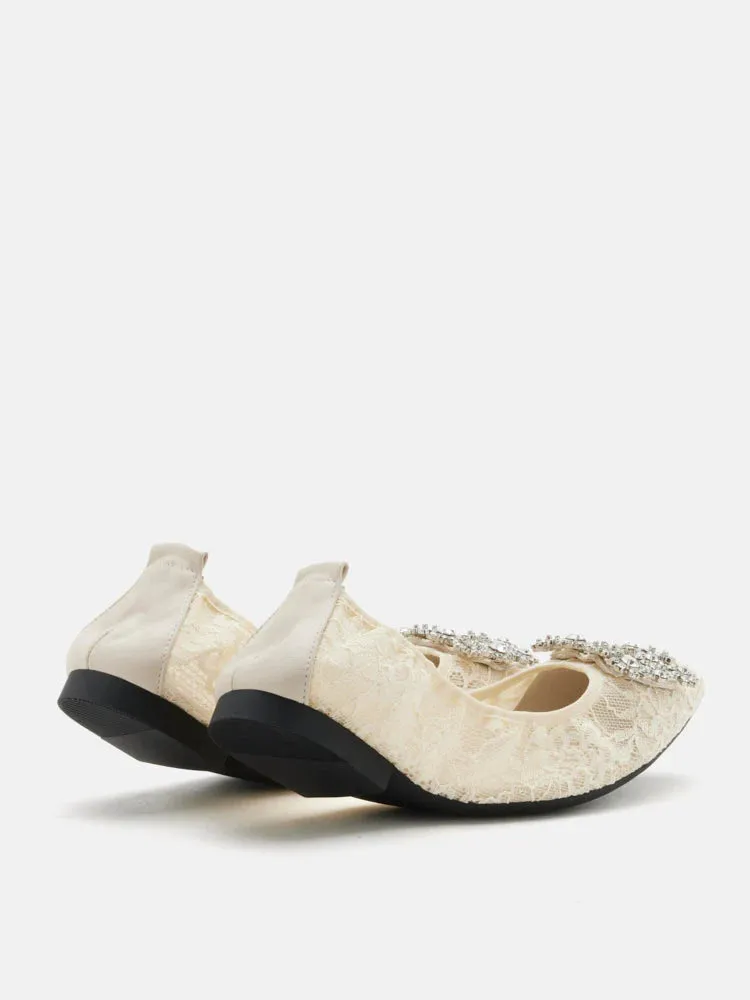 Alina Lace Diamante Foldable Flats
