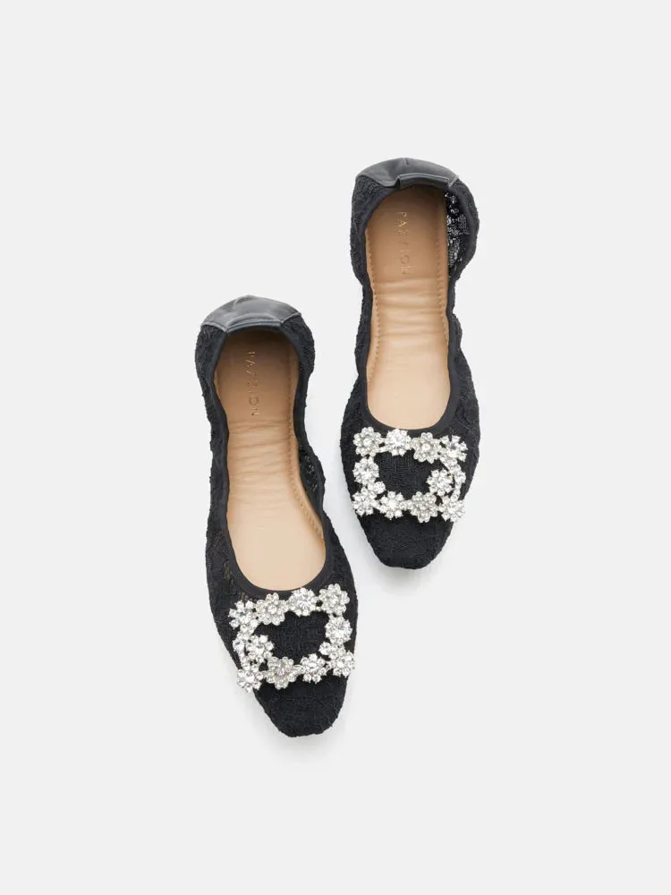 Alina Lace Diamante Foldable Flats