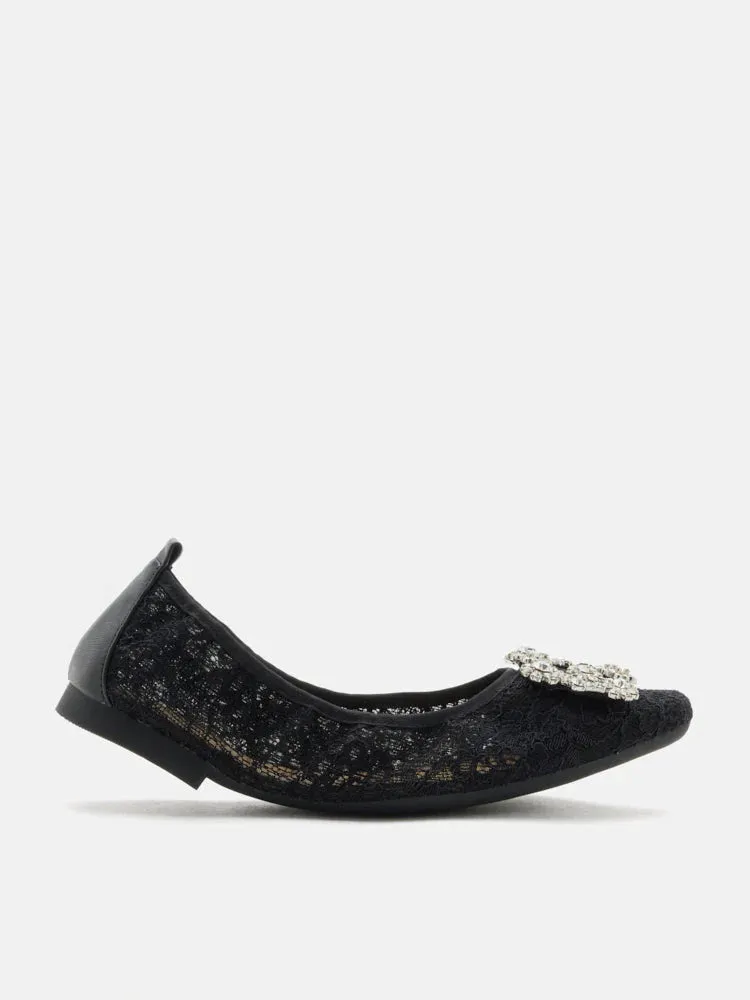 Alina Lace Diamante Foldable Flats