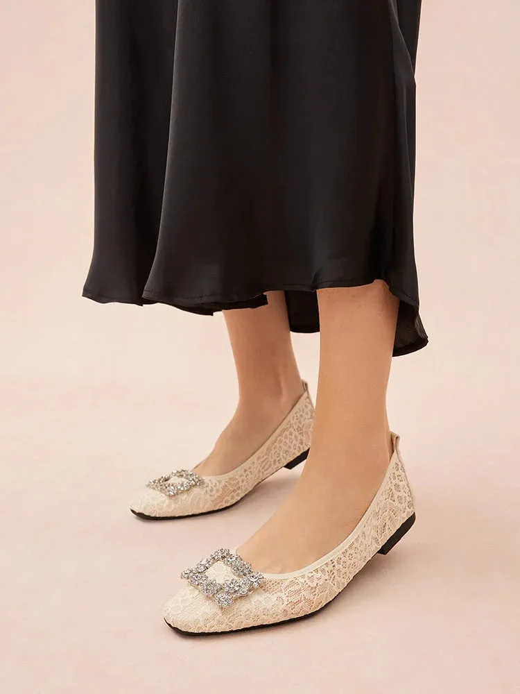 Alina Lace Diamante Foldable Flats