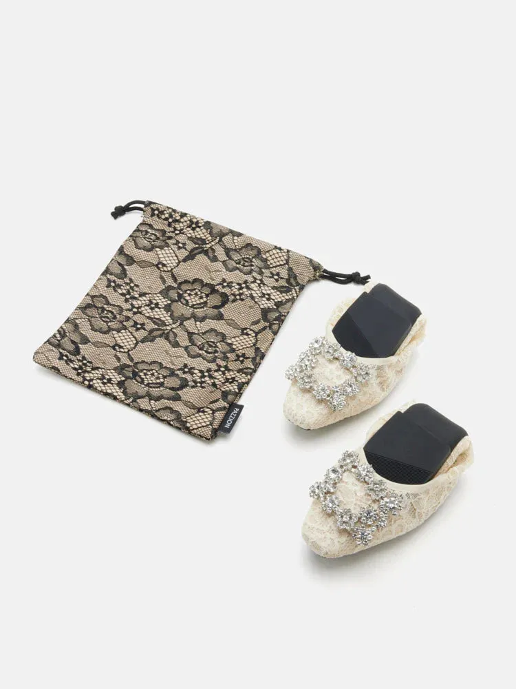 Alina Lace Diamante Foldable Flats