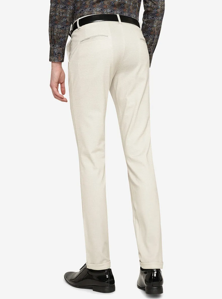 Cream Solid Slim Fit Club Wear Trouser | JB Studio