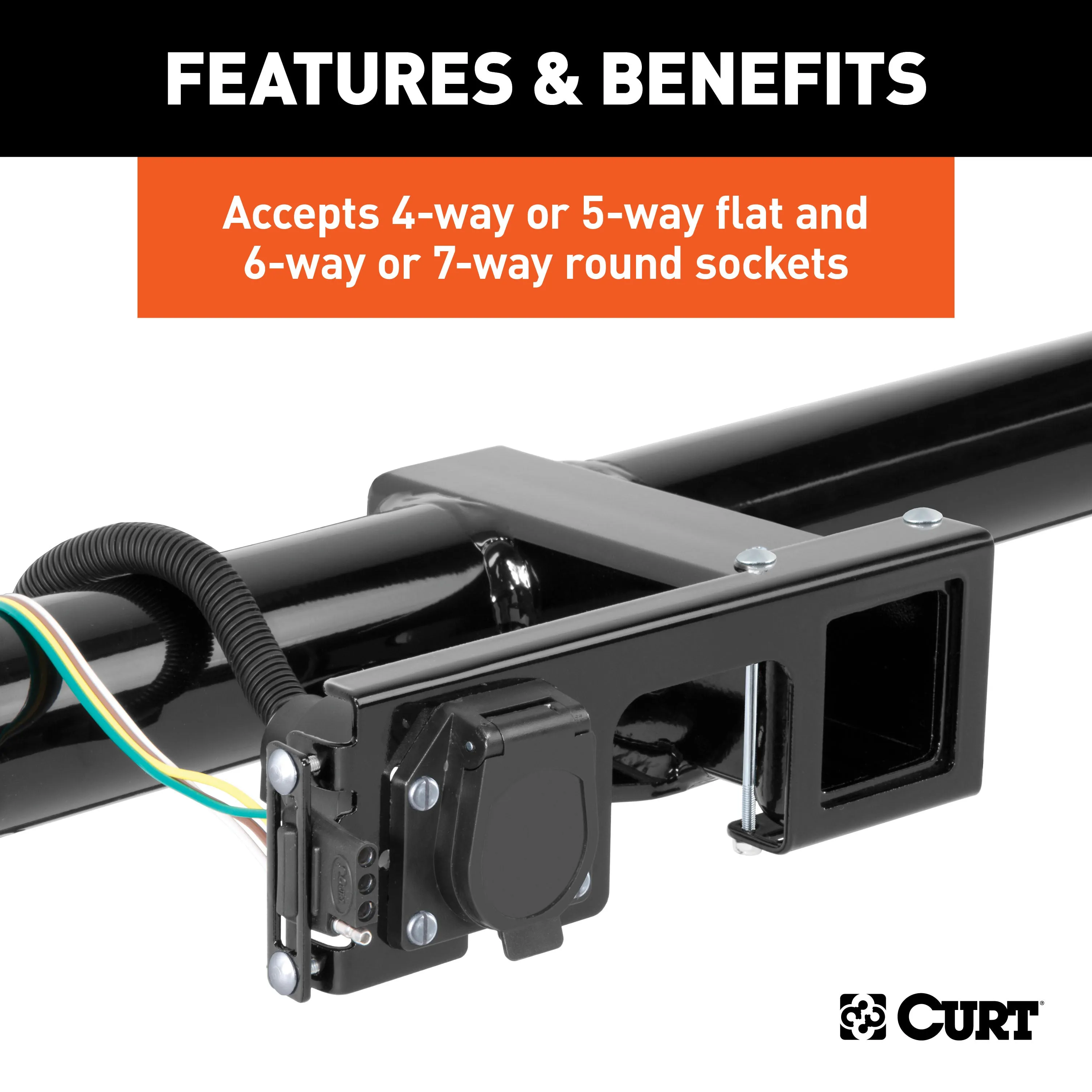 CURT 58000 Easy-Mount Wiring Bracket for 4 or 5-Flat/6 or 7-Round (2in. Receiver)