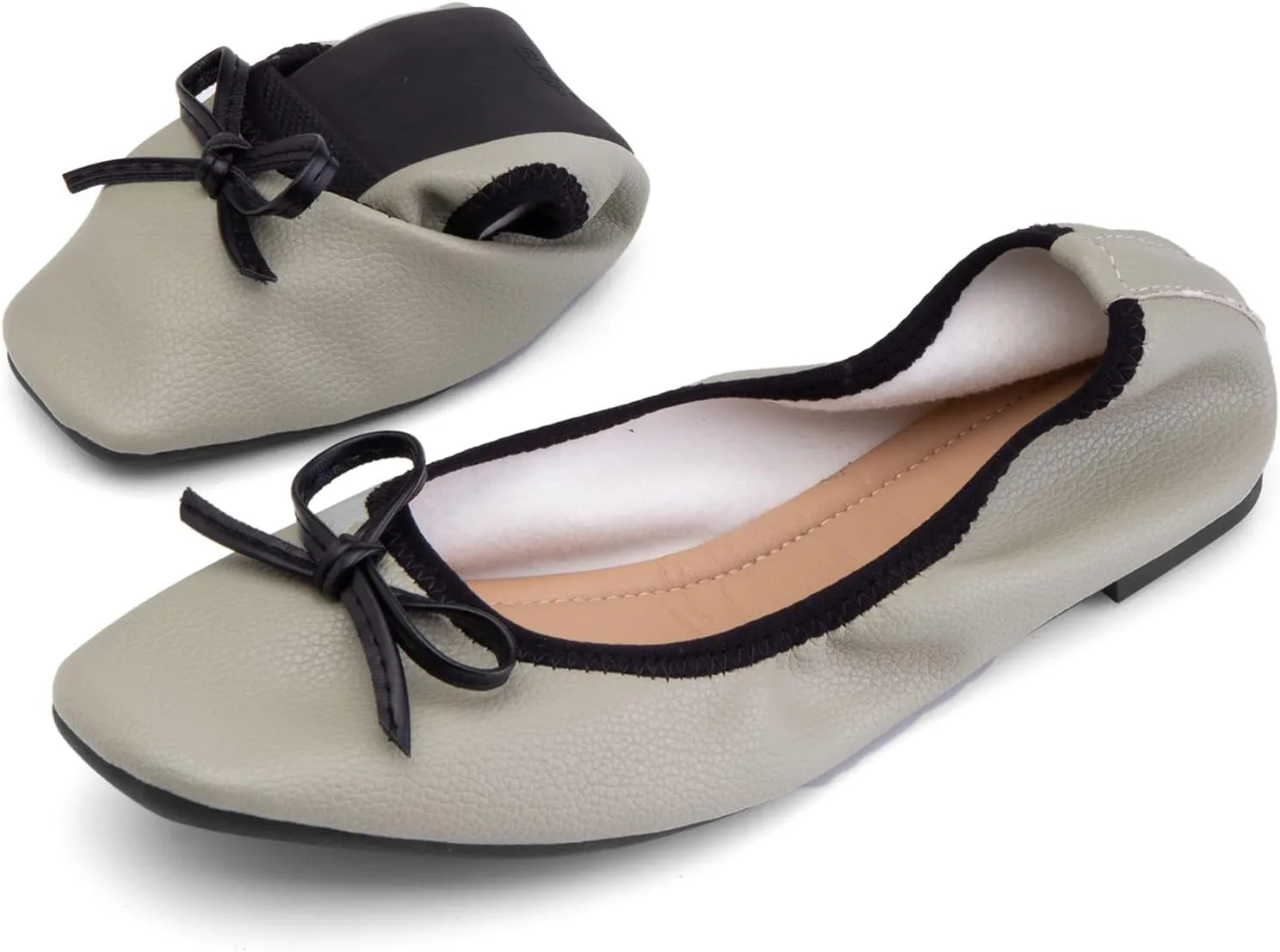 Gicoiz Foldable Flats Womens Square Toe Bowtie Ballerina Slippers