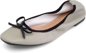 Gicoiz Foldable Flats Womens Square Toe Bowtie Ballerina Slippers