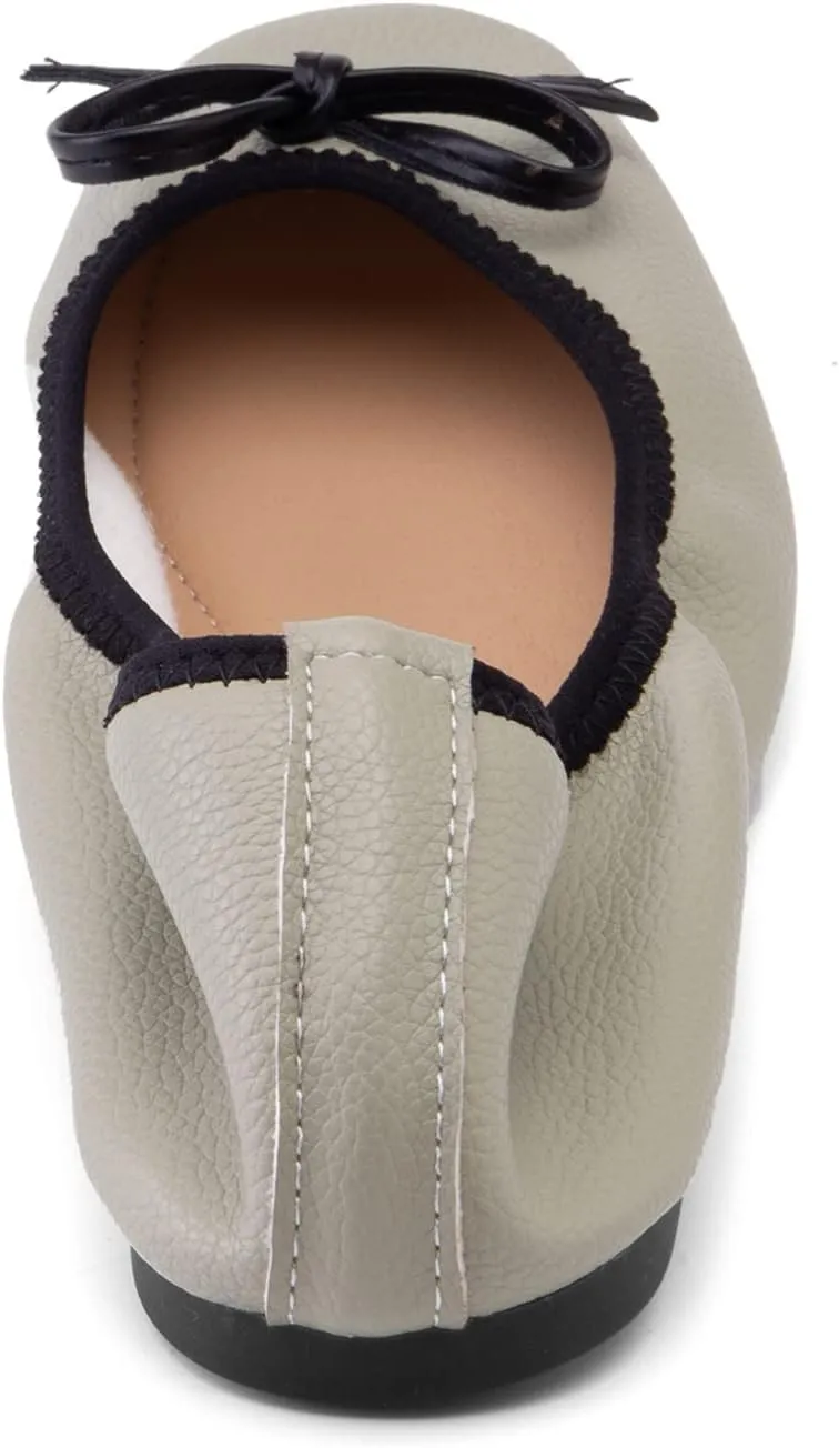 Gicoiz Foldable Flats Womens Square Toe Bowtie Ballerina Slippers