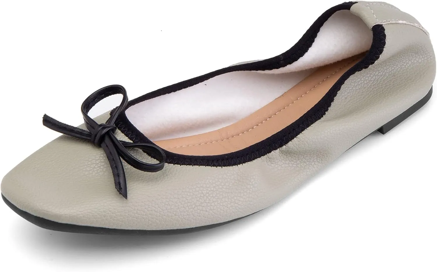 Gicoiz Foldable Flats Womens Square Toe Bowtie Ballerina Slippers