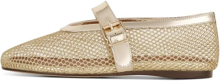 Goiphrri Ballet Flats Shoes for Women Fashion Summer Womens Flats Comfortable Dressy Buckle Strap Mary Jane Flats Round Toe Ballerina Flats for Women Wide Width Mesh Flats for Women