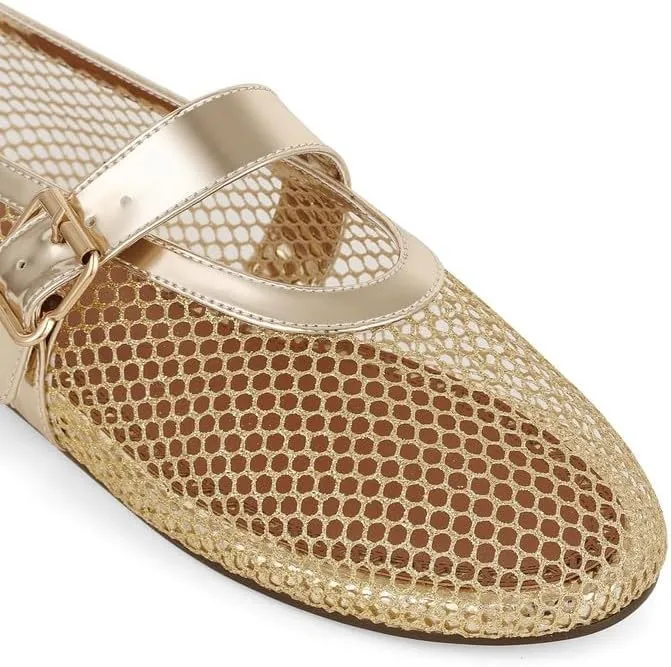 Goiphrri Ballet Flats Shoes for Women Fashion Summer Womens Flats Comfortable Dressy Buckle Strap Mary Jane Flats Round Toe Ballerina Flats for Women Wide Width Mesh Flats for Women