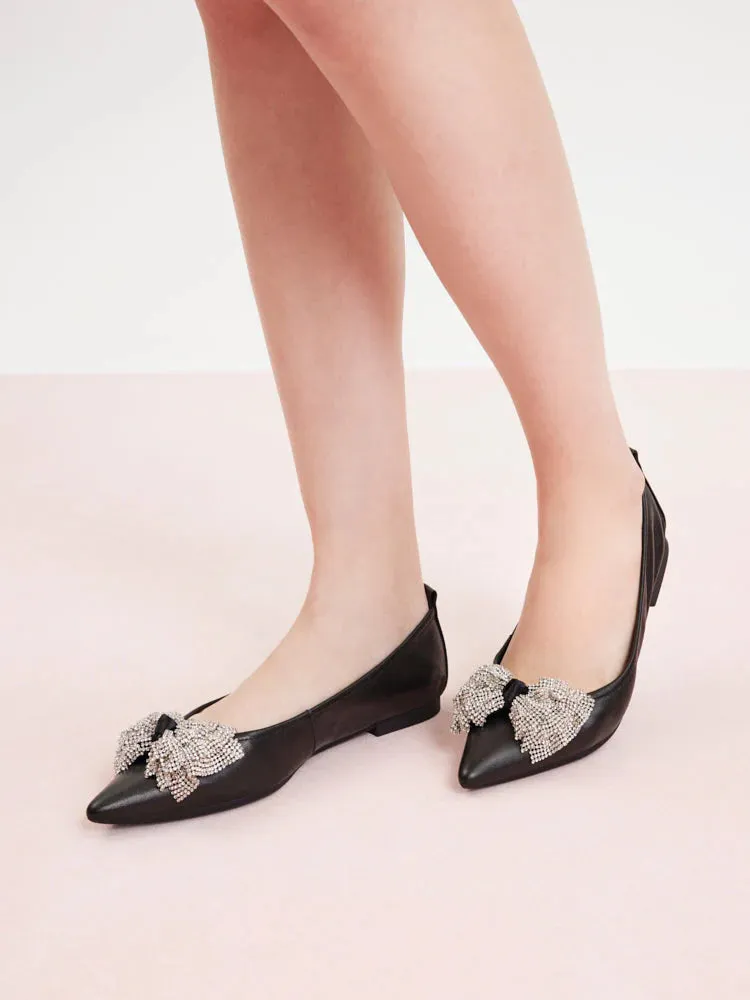 Inez Crystal Embellished Bow Foldable Flats
