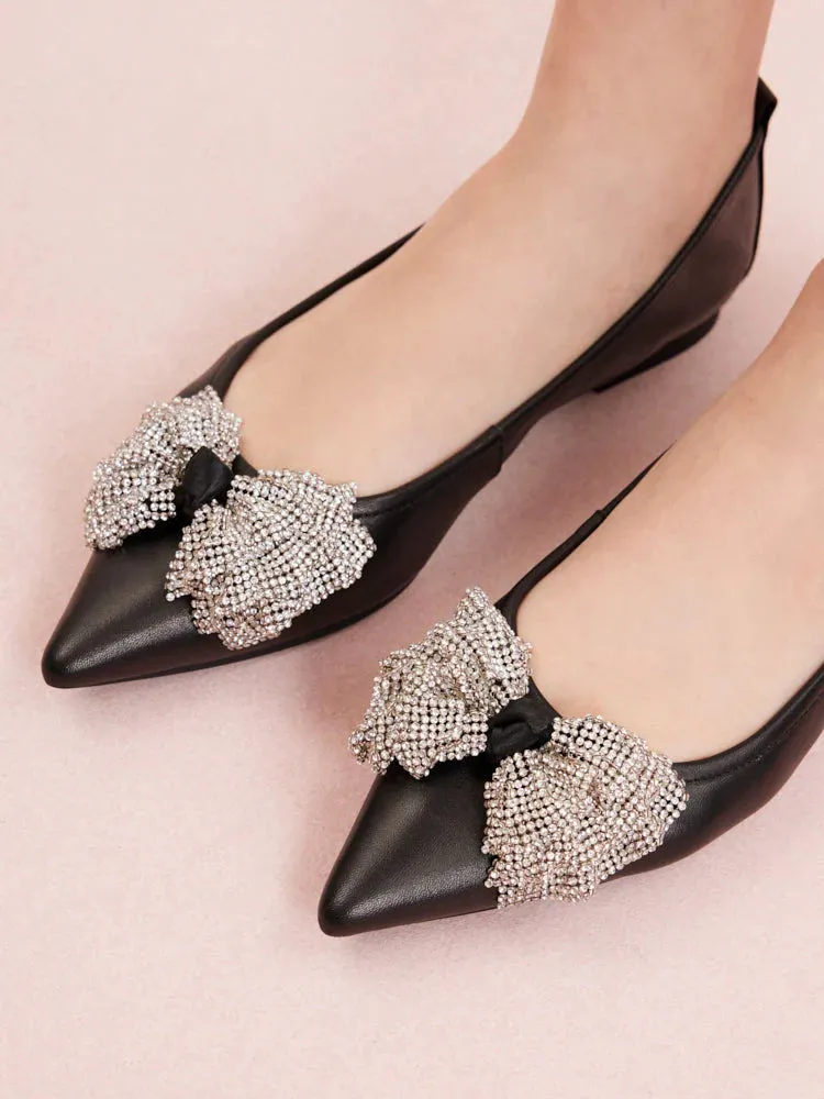 Inez Crystal Embellished Bow Foldable Flats