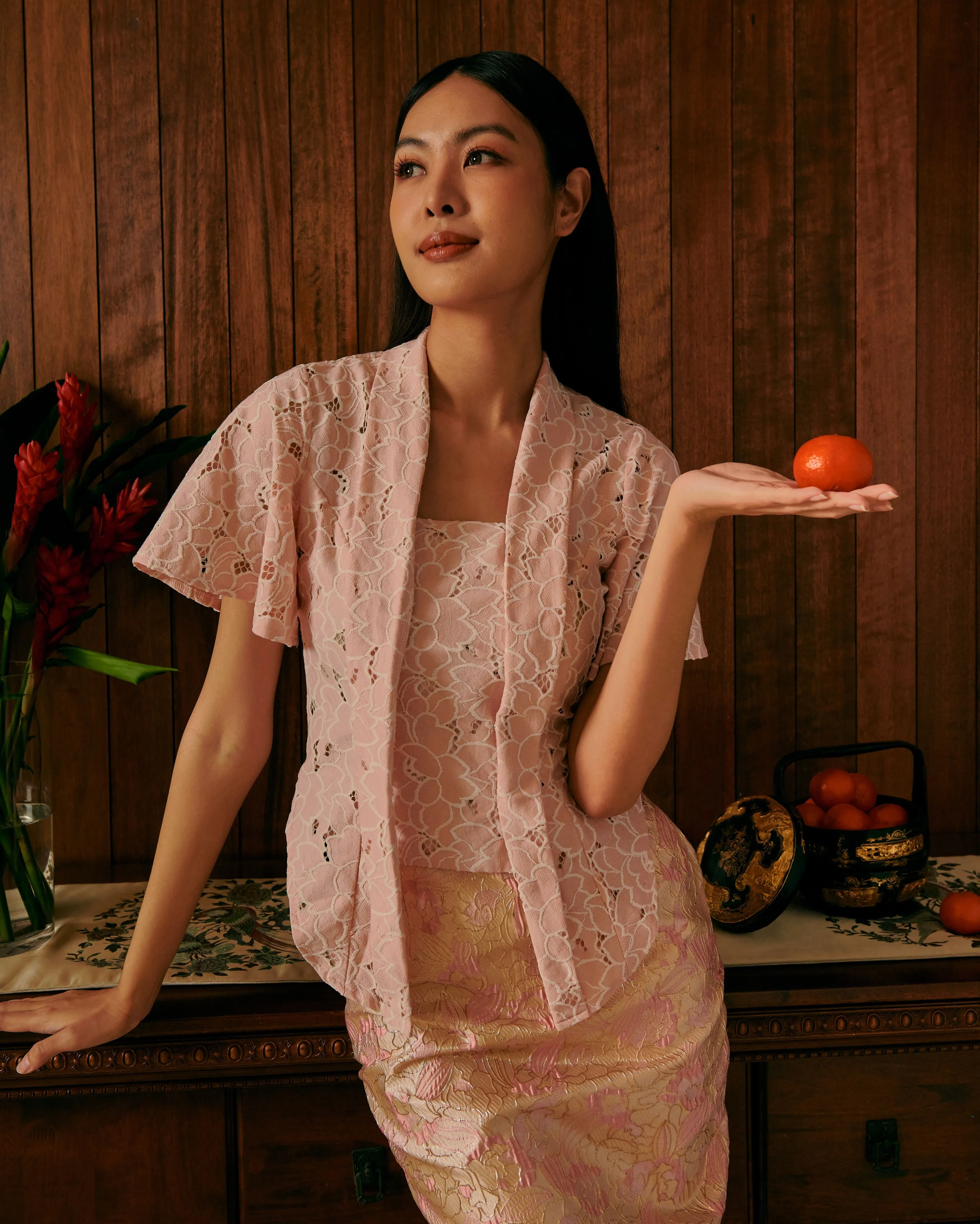 Jasmine Kebaya Top (Baby Pink)