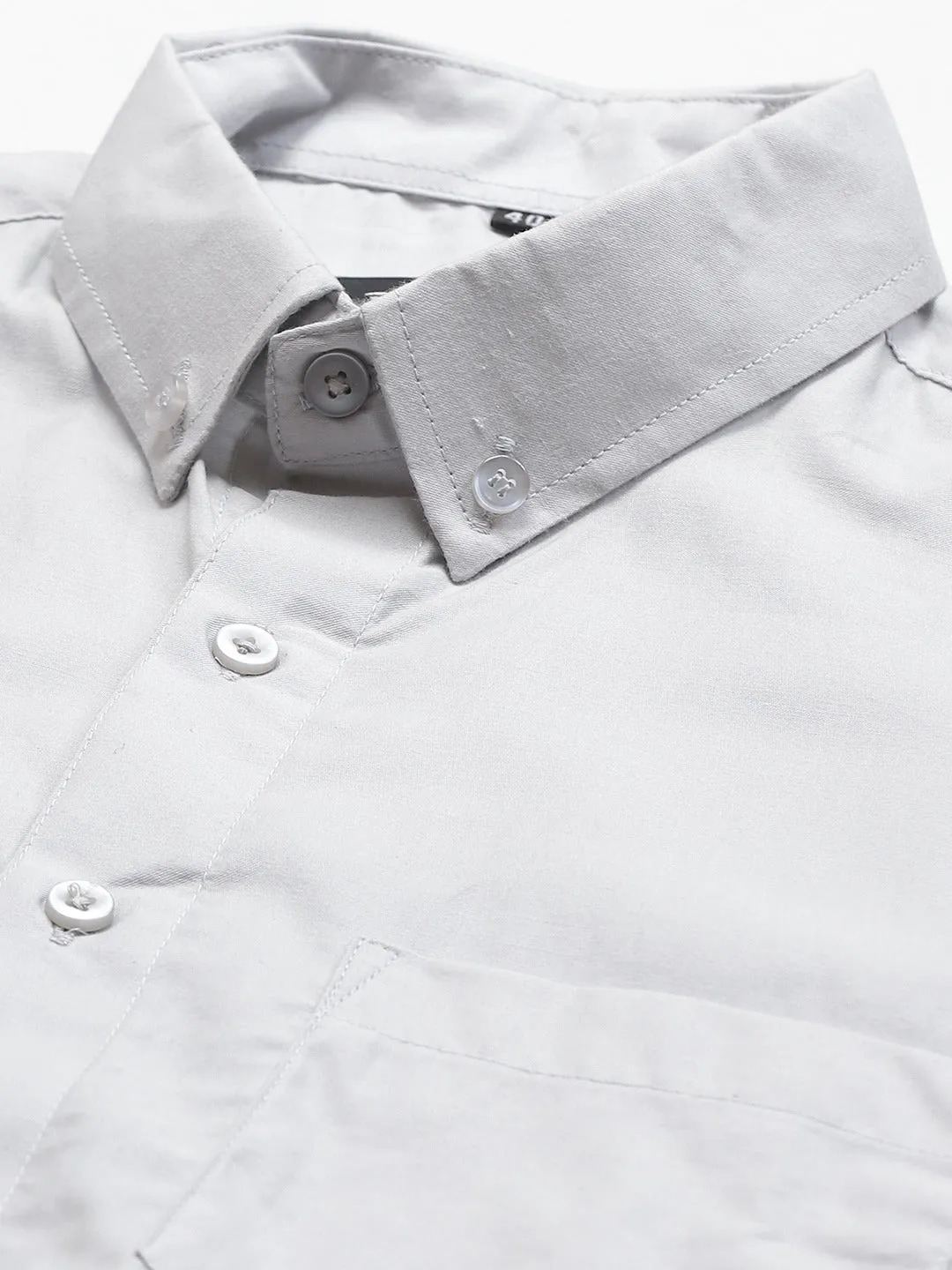 Men Grey Twill Weave Smart Slim Fit Solid Formal Shirt