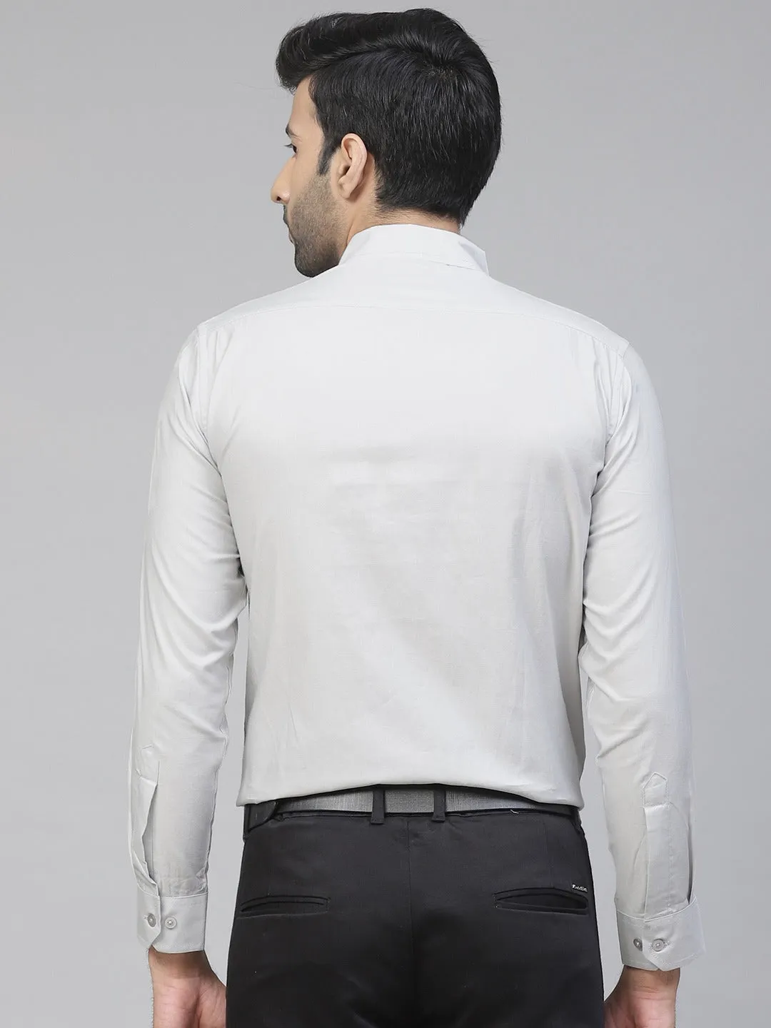 Men Grey Twill Weave Smart Slim Fit Solid Formal Shirt