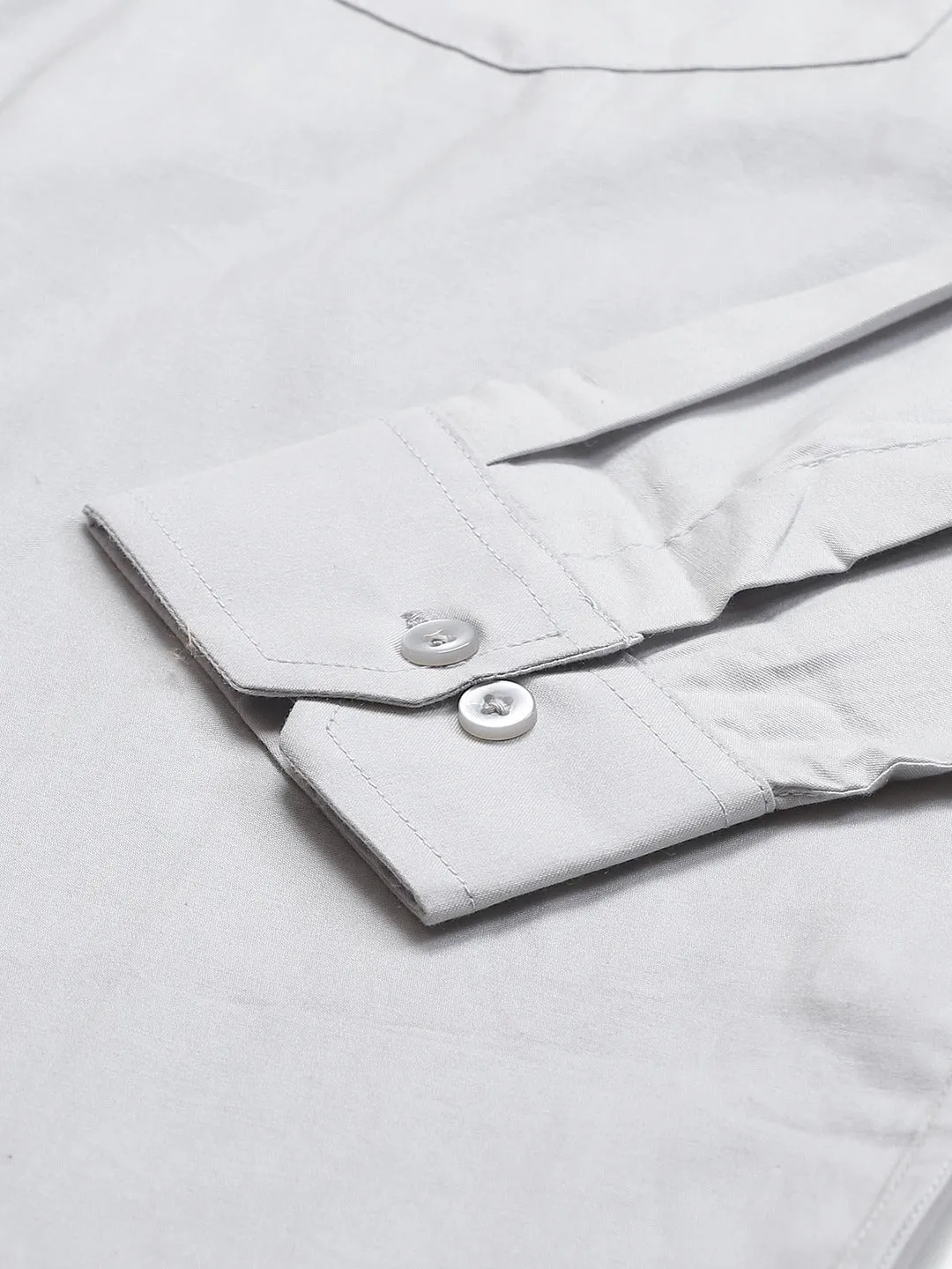 Men Grey Twill Weave Smart Slim Fit Solid Formal Shirt
