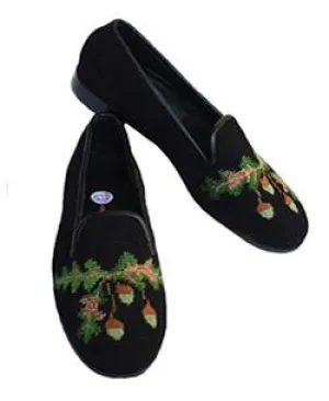 Misses Hand Stitched Oak and Acorn Needlepoint Loafer | Designs by Lillie