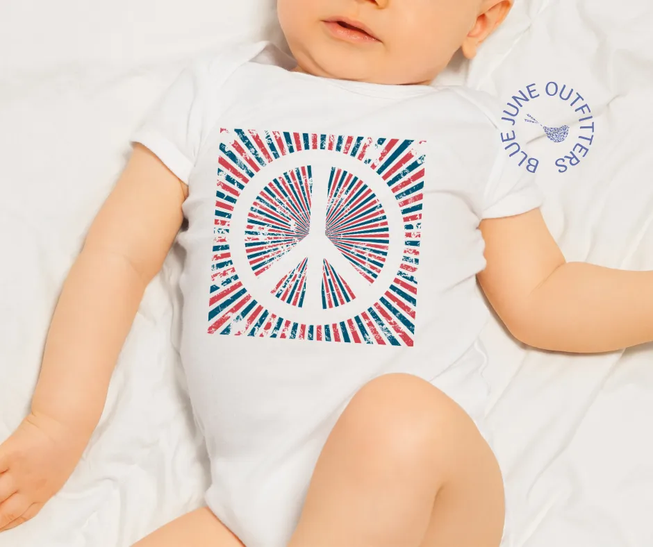 Red White Blue Peace | Hippie Fourth of July Baby Suit