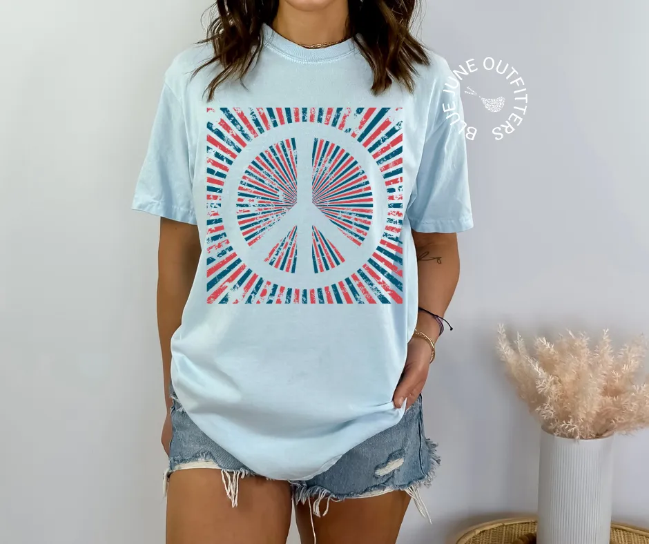 Retro Red White Blue Peace Sign | Comfort Colors Fourth of July Tee