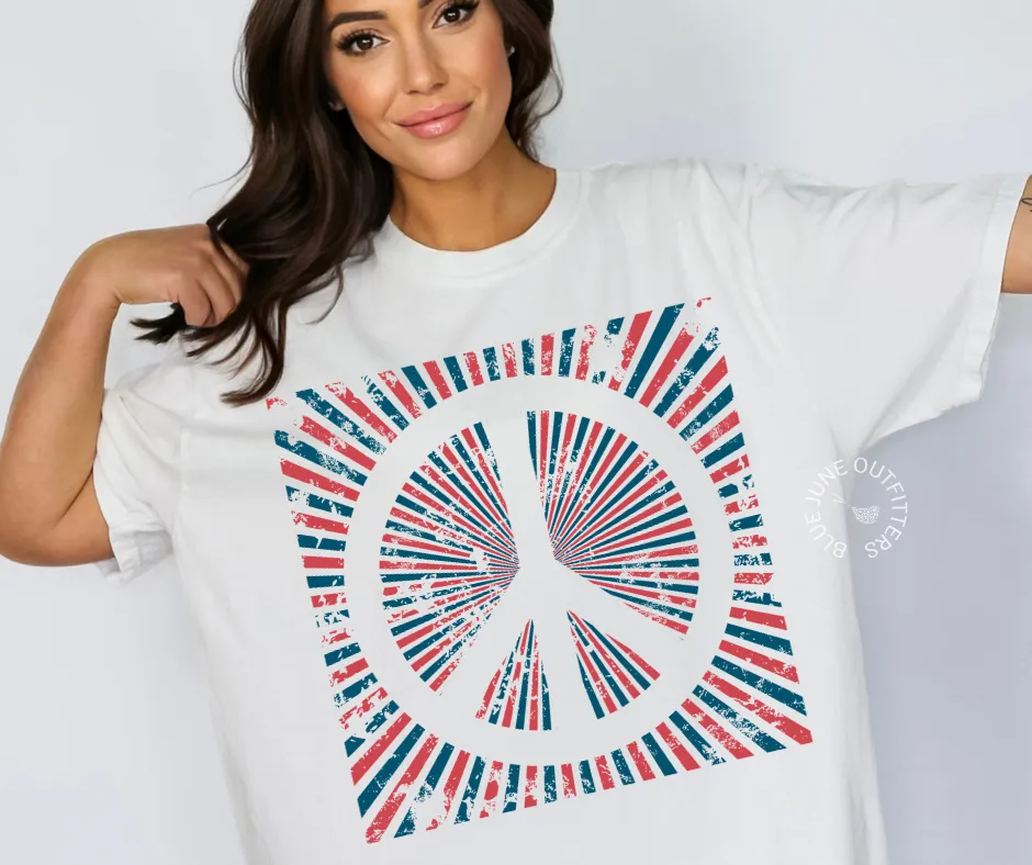 Retro Red White Blue Peace Sign | Comfort Colors Fourth of July Tee