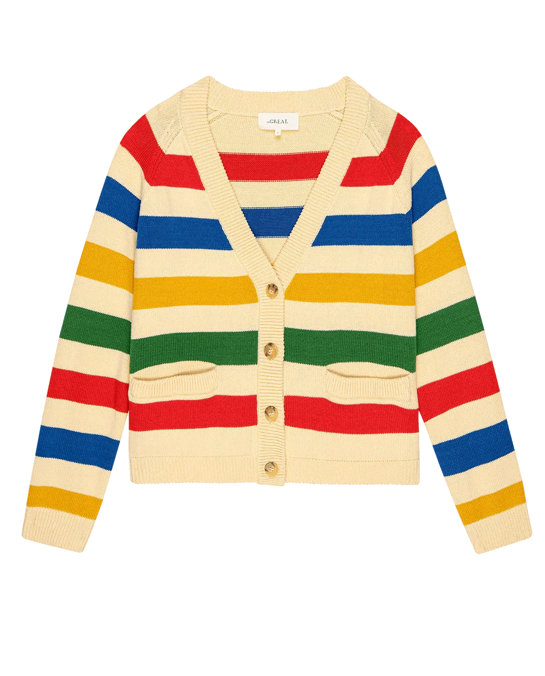 THE GREAT - Multi Range Stripe Varsity Cardigan