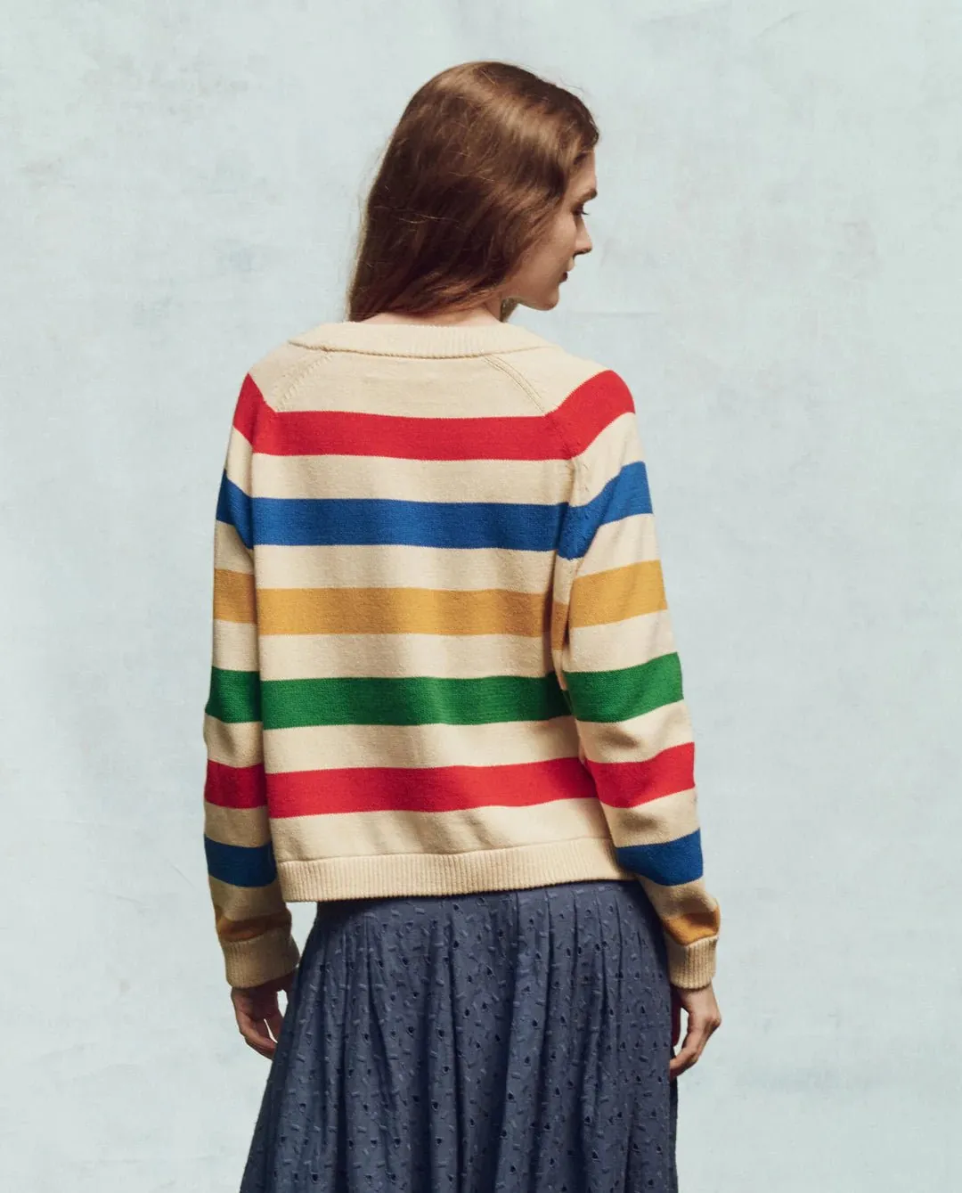 THE GREAT - Multi Range Stripe Varsity Cardigan