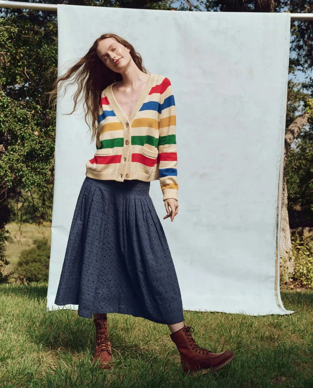 THE GREAT - Multi Range Stripe Varsity Cardigan