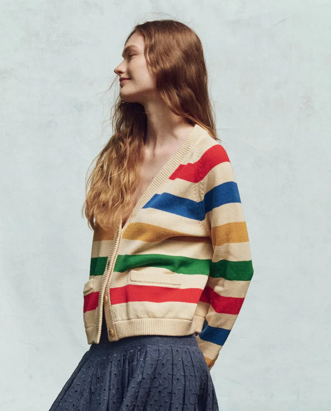 THE GREAT - Multi Range Stripe Varsity Cardigan