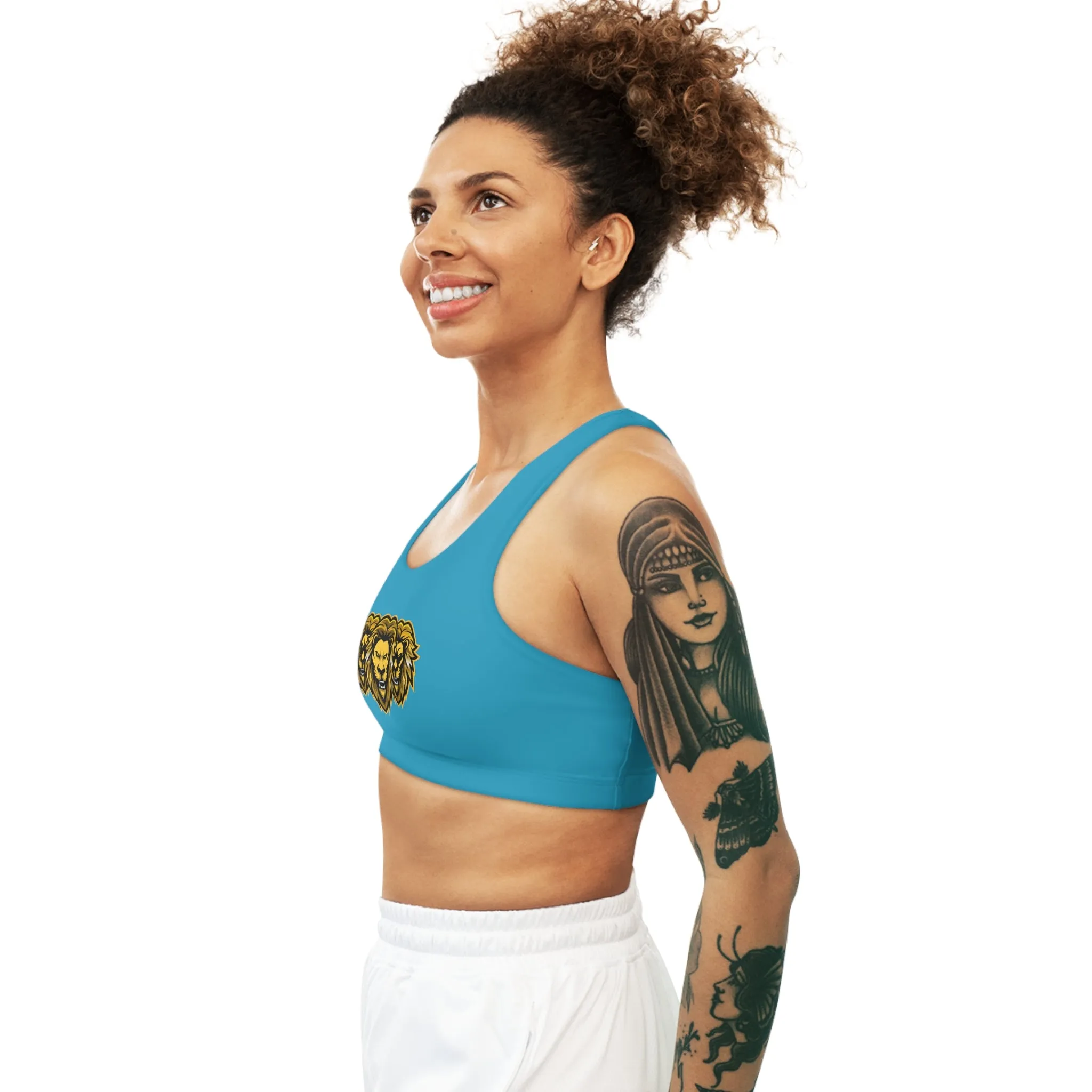 Turquoise "Sun Gold Lion"  Seamless Sports Bra