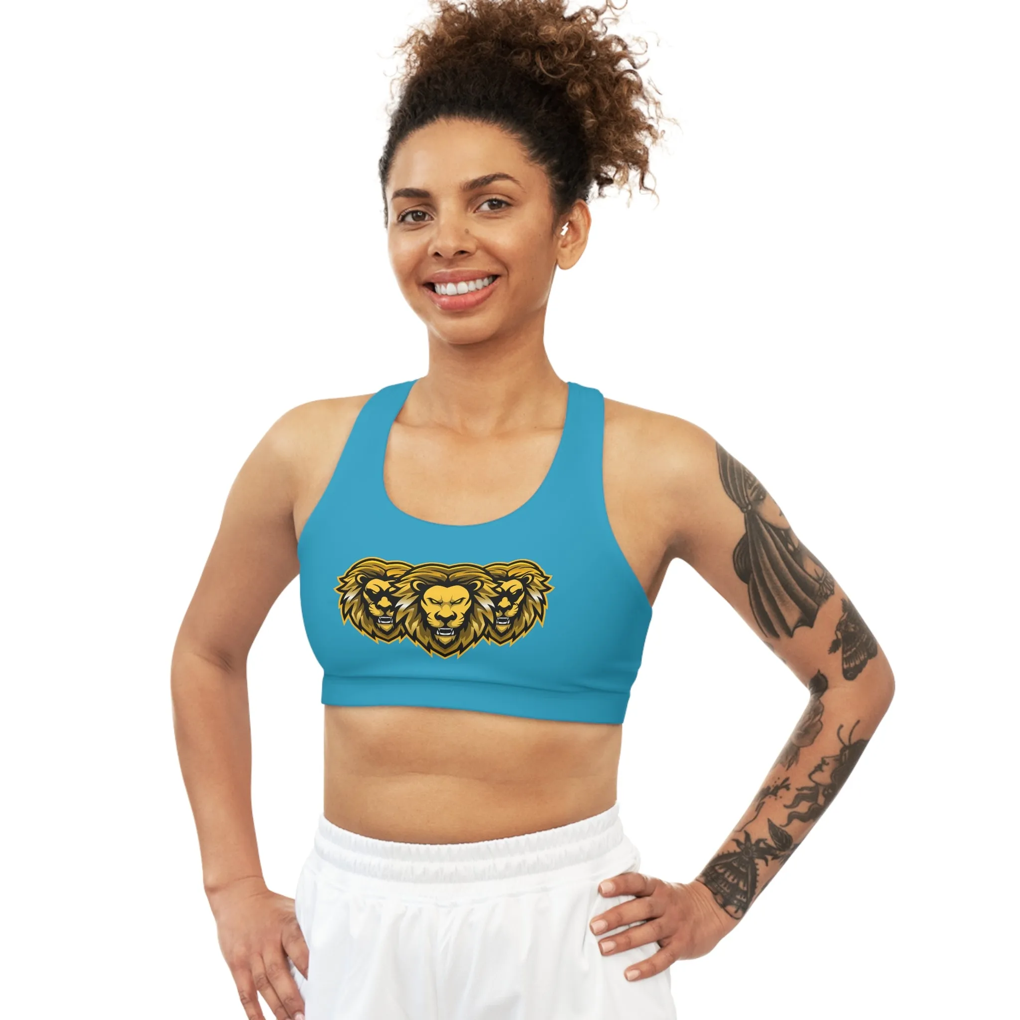 Turquoise "Sun Gold Lion"  Seamless Sports Bra