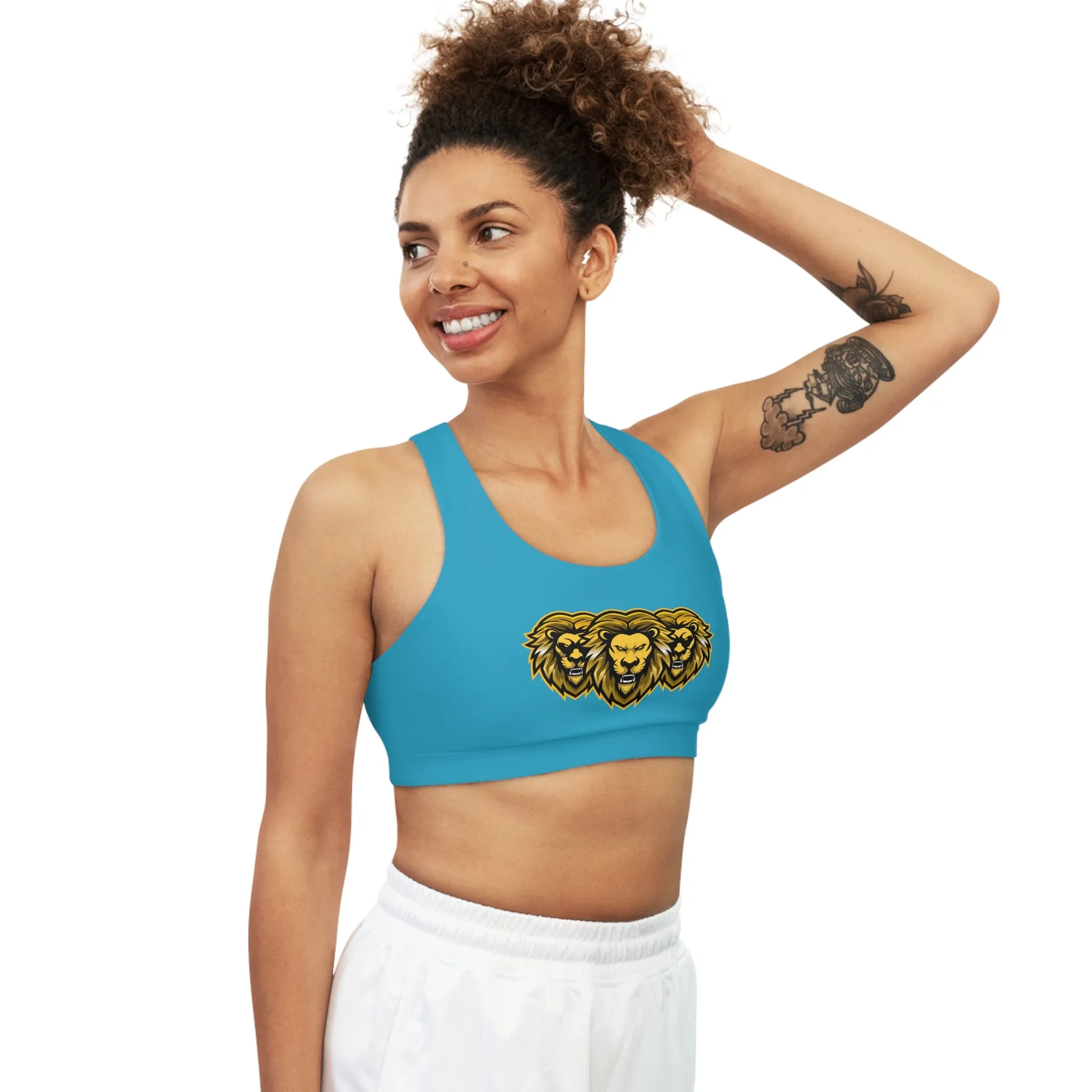 Turquoise "Sun Gold Lion"  Seamless Sports Bra