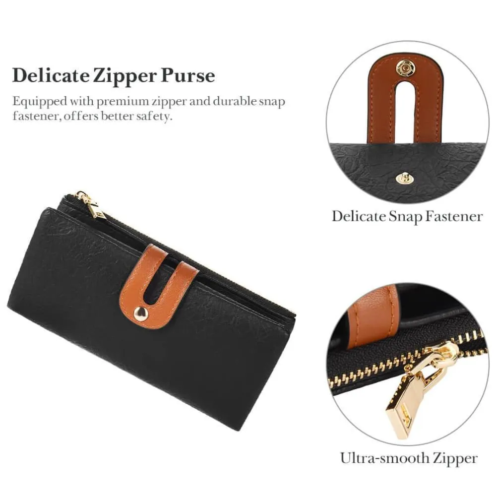 Vbiger Compact Women Purse Foldable Lady Wallet Cellphone Purse Wallet with RFID Blocking Function