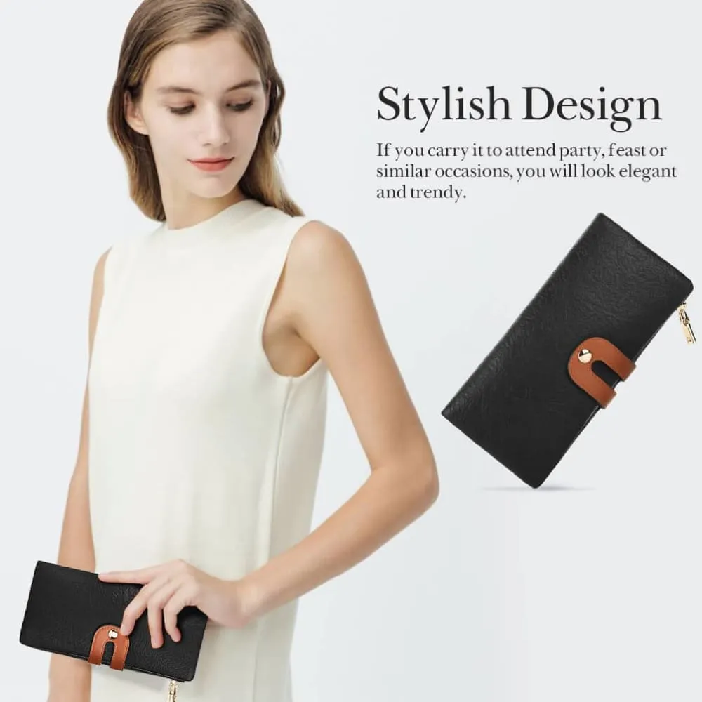 Vbiger Compact Women Purse Foldable Lady Wallet Cellphone Purse Wallet with RFID Blocking Function