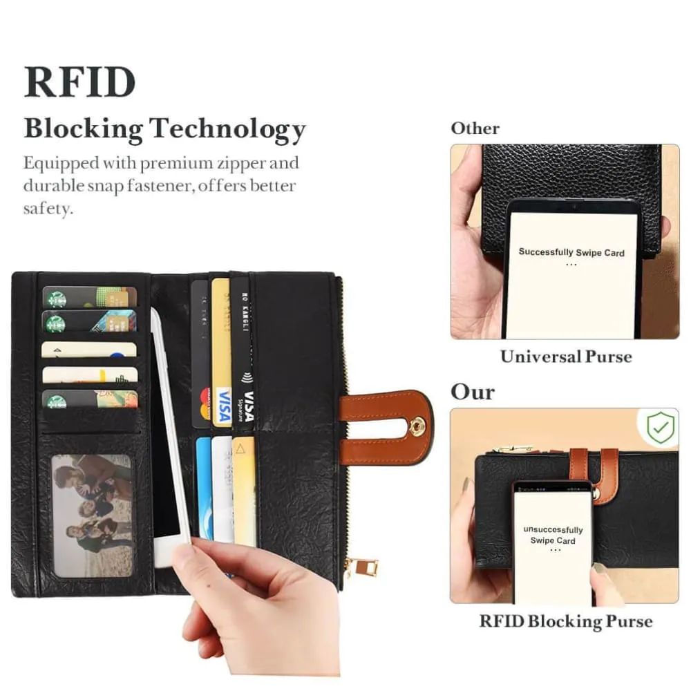 Vbiger Compact Women Purse Foldable Lady Wallet Cellphone Purse Wallet with RFID Blocking Function