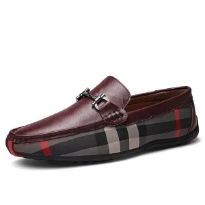 West Louis Plaid Design Leather Moccasins