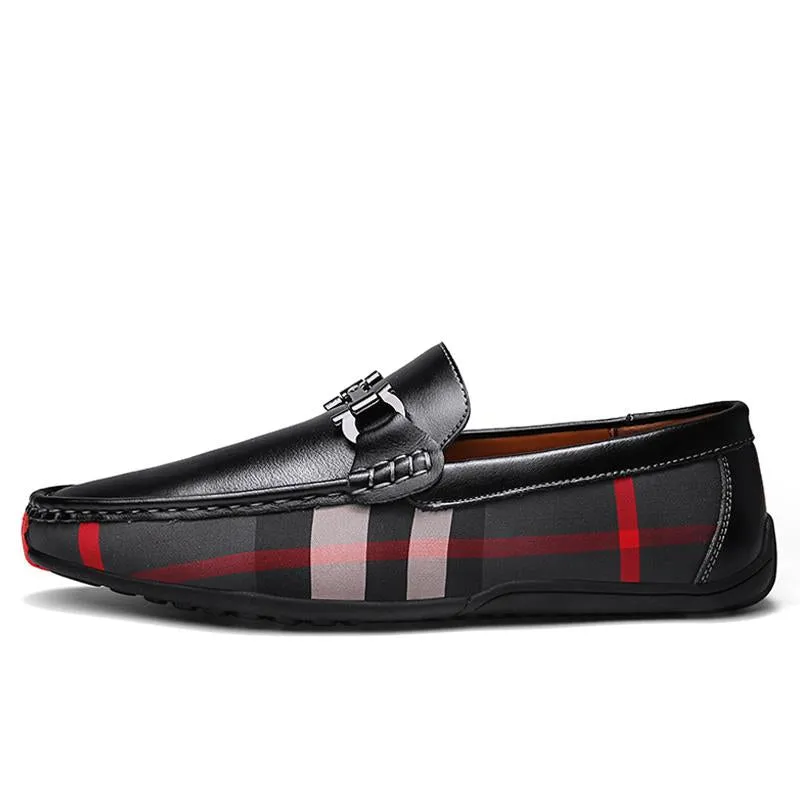 West Louis Plaid Design Leather Moccasins