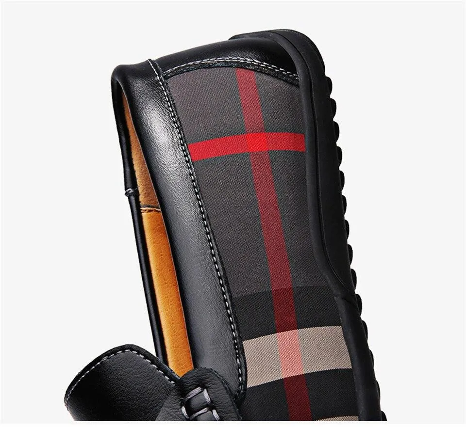 West Louis Plaid Design Leather Moccasins