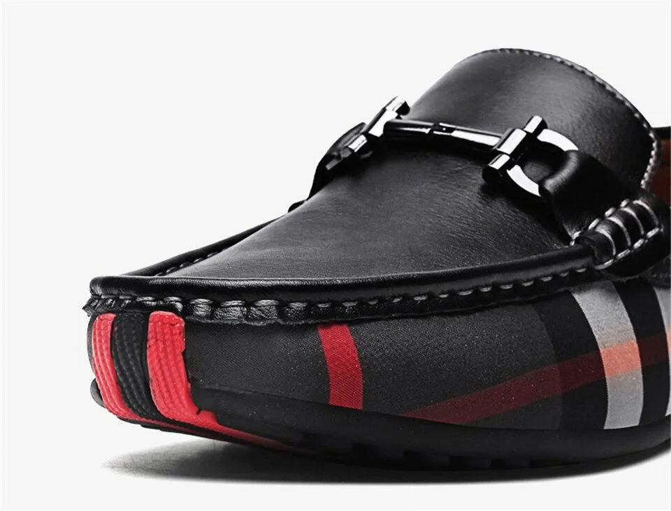 West Louis Plaid Design Leather Moccasins