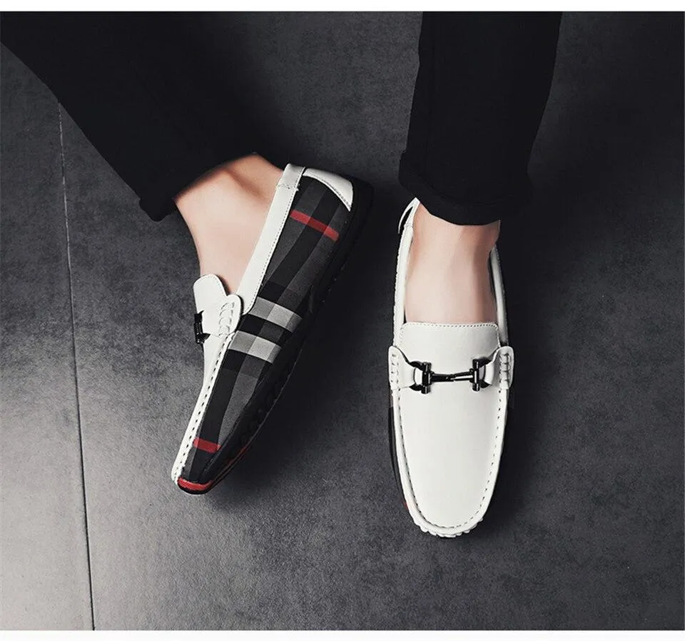 West Louis Plaid Design Leather Moccasins