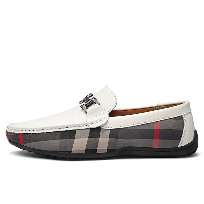 West Louis Plaid Design Leather Moccasins