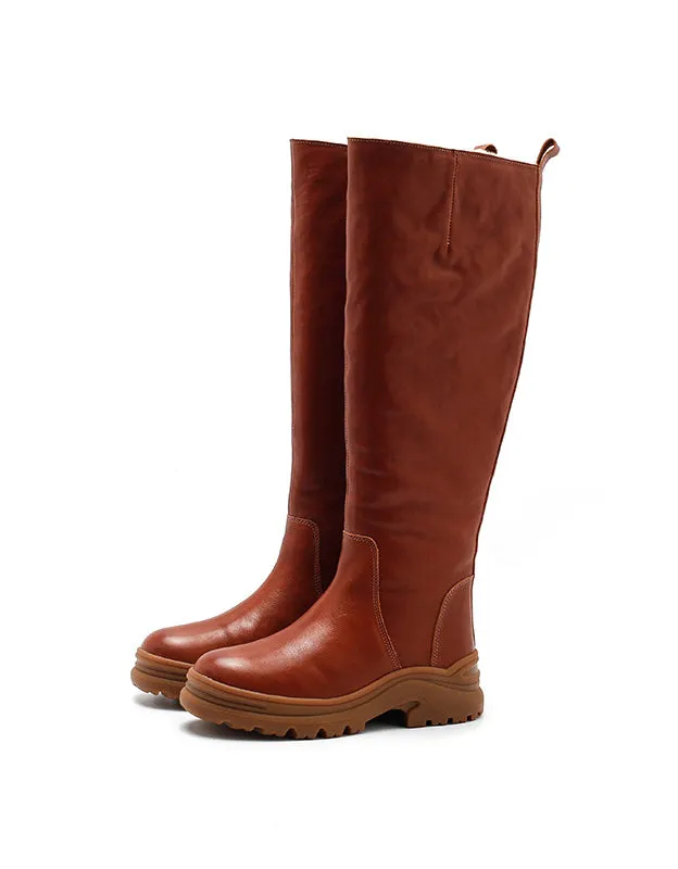 Winter Genuine Leather Handmade Long Boots with Fur 34-41
