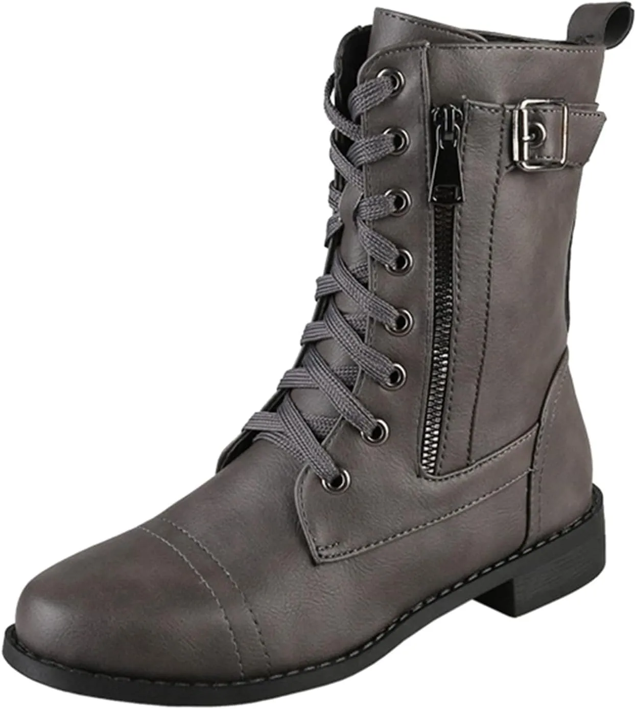 Work Boots for Women Ankle Women's Booties Wide Width Short Boots for Women Brown Boot Laces Soft Sole Fashion Chunky Block Heel Side Zipper Pointd Toe
