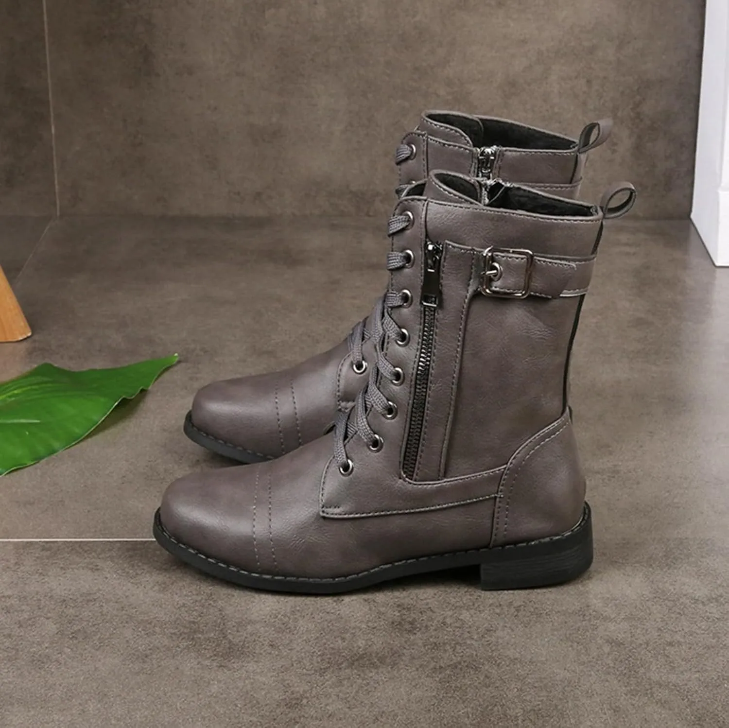 Work Boots for Women Ankle Women's Booties Wide Width Short Boots for Women Brown Boot Laces Soft Sole Fashion Chunky Block Heel Side Zipper Pointd Toe