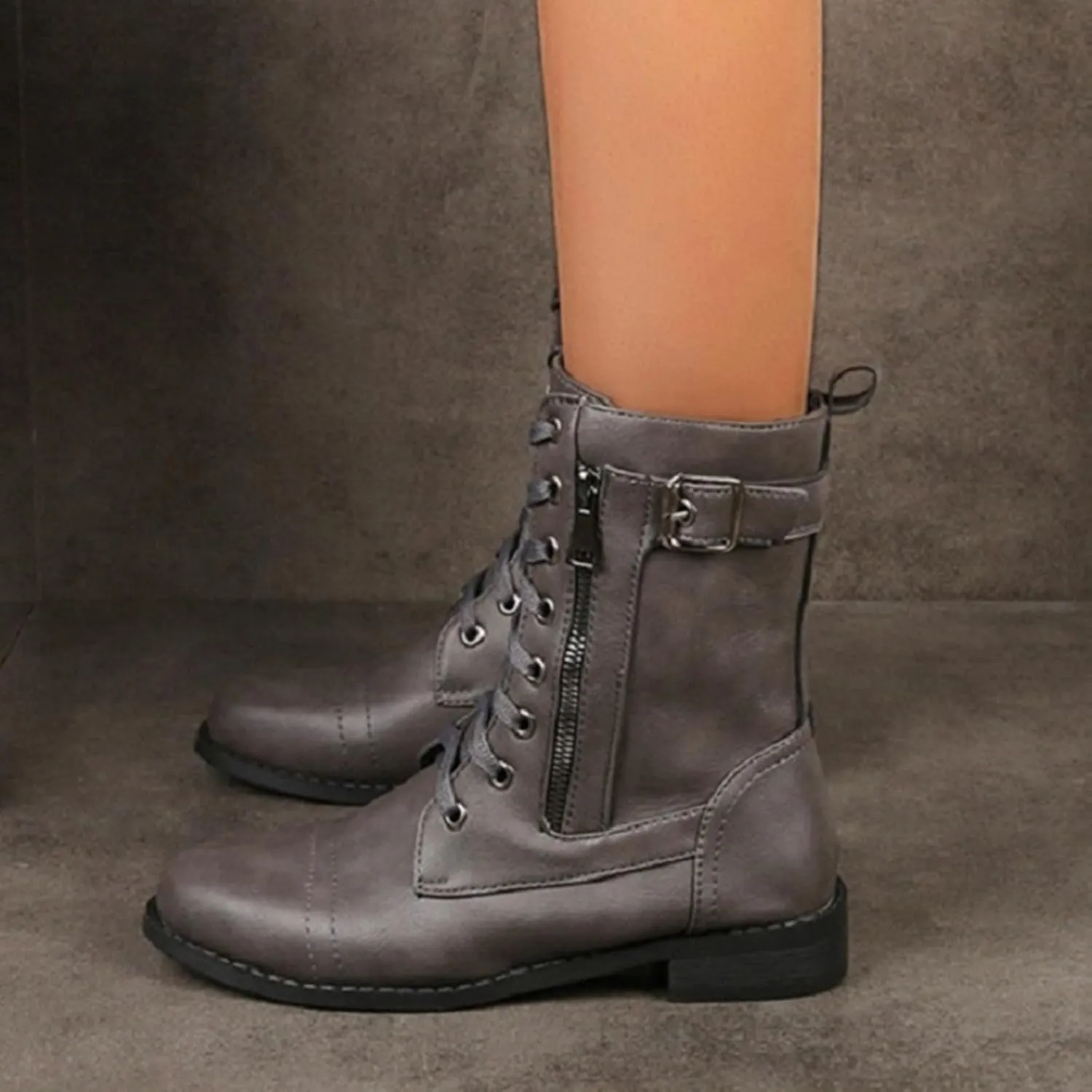 Work Boots for Women Ankle Women's Booties Wide Width Short Boots for Women Brown Boot Laces Soft Sole Fashion Chunky Block Heel Side Zipper Pointd Toe